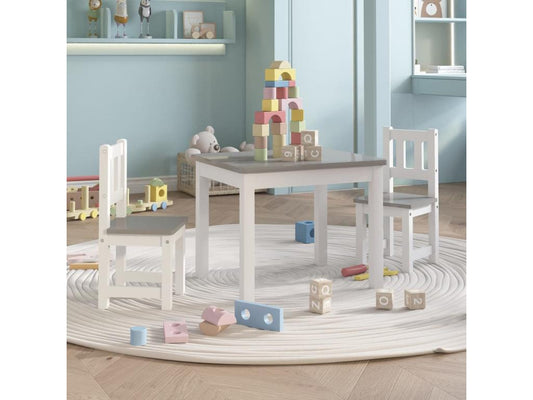 Ensemble de table et chaises enfants 3 pcs Blanc et gris MDF