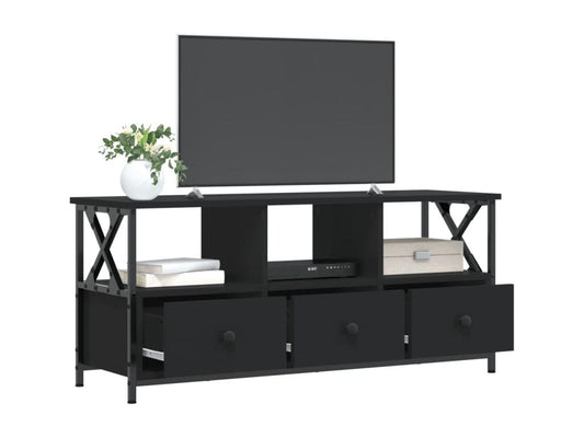 Meuble TV noir 102x33x45 cm bois d'ingénierie et fer