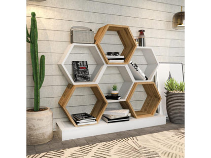 étagère bibliothèque design Meublita L120xH109cm Bois Clair et Blanc