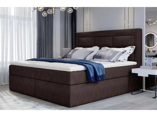 Ensemble boxspring complet tête de lit sommiers matelas surmatelas VISTA de Meublita - tissu luxe chocolat - 160x200 cm