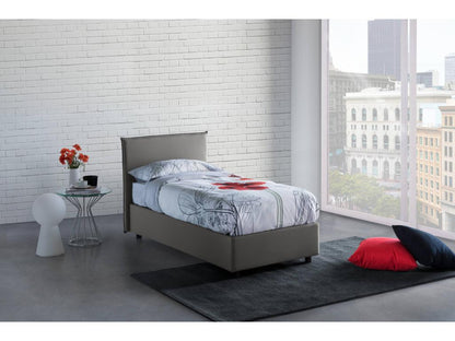 Lit simple Vertchez Lit coffre avec revêtement en tissu Made in Italy Ouverture frontale adaptée pour matelas 90x200 cm Gris