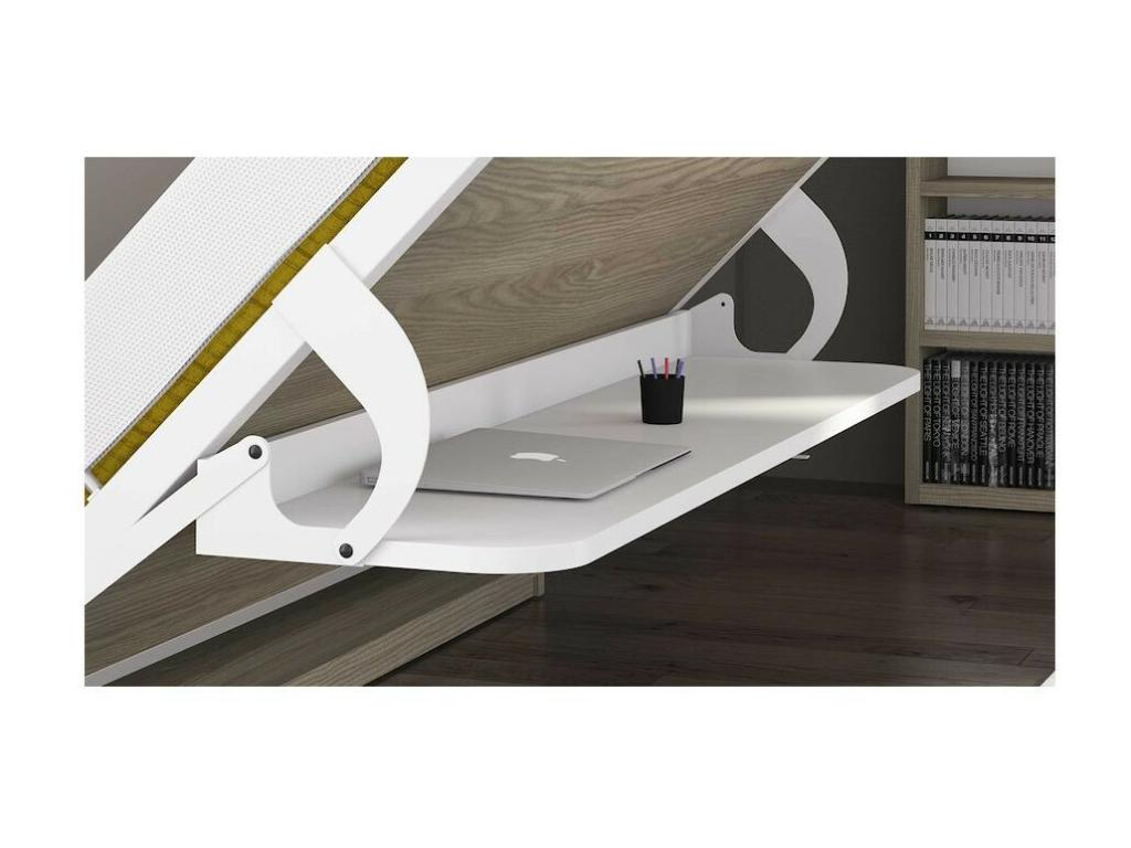 Lit escamotable avec bureau 90x200 blanc satiné P 35 Vertchez