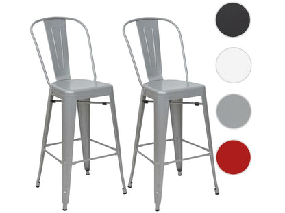 2x tabouret de bar Meublita-A73 chaise de comptoir avec dossier métal design industriel - gris