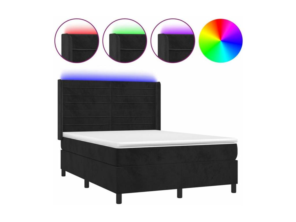 Sommier à Meublita de lit matelas et LED Noir 140x190 Velours