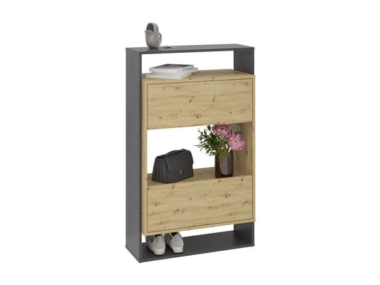 Meuble à chaussures 2 tiroirs décor chêne et gris foncé Vertchez 2- L68.5 cm