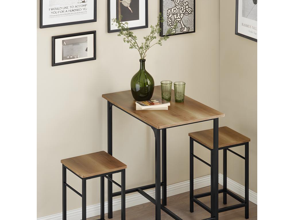 Vertchez OGT10-PF Lot Table et 2 Tabourets Ensemble Table de Bar Bistrot 2 Chaises de Bar avec Repose-Pieds Table Haute Cuisine