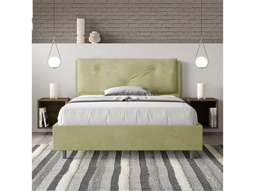 Lit double sans sommier rembourré 140x200 microfibre vert Vertchez Large