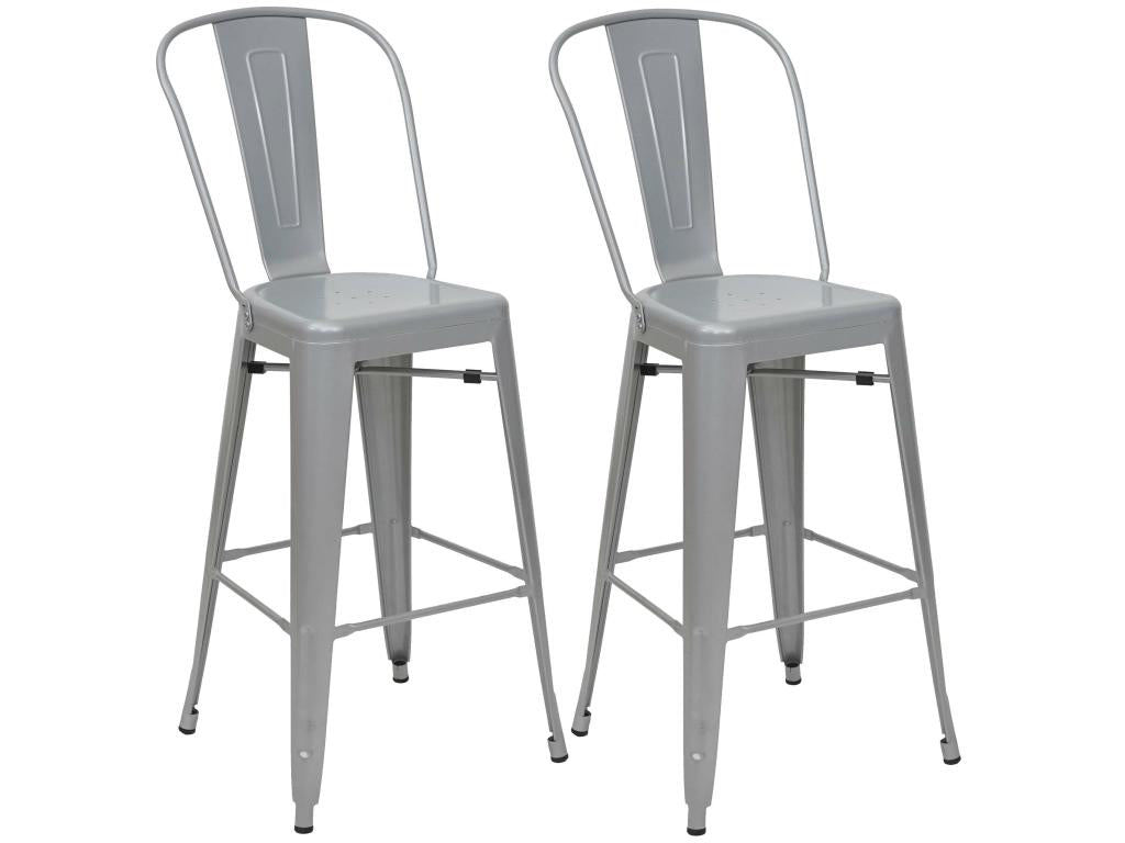 2x tabouret de bar Meublita-A73 chaise de comptoir avec dossier métal design industriel - gris