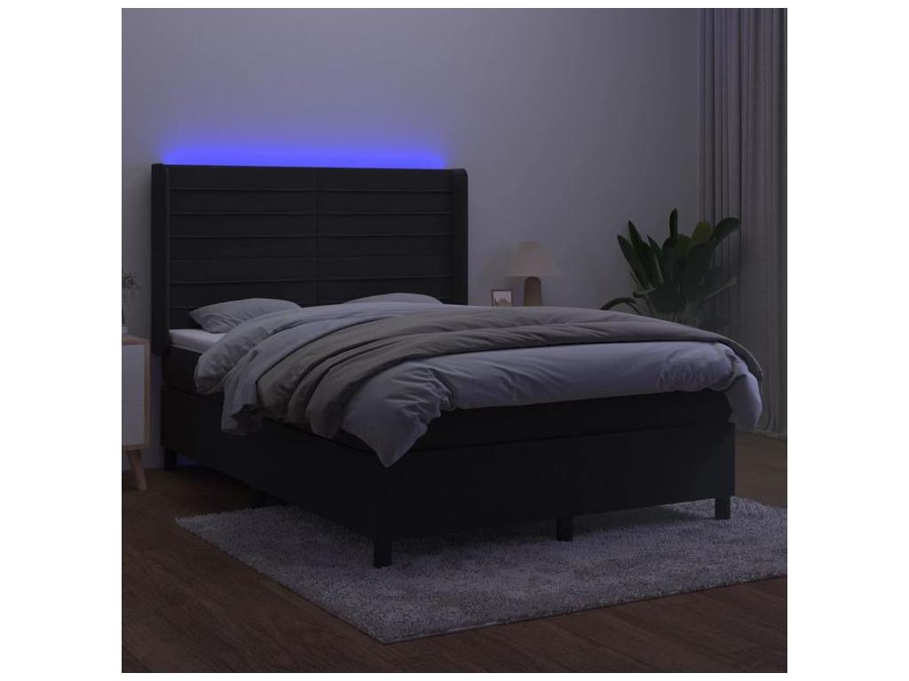 Sommier à Meublita de lit matelas et LED Noir 140x190 Velours
