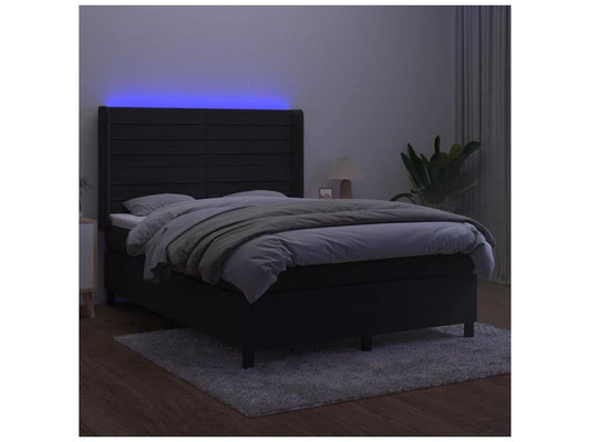 Sommier à Meublita de lit matelas et LED Noir 140x190 Velours