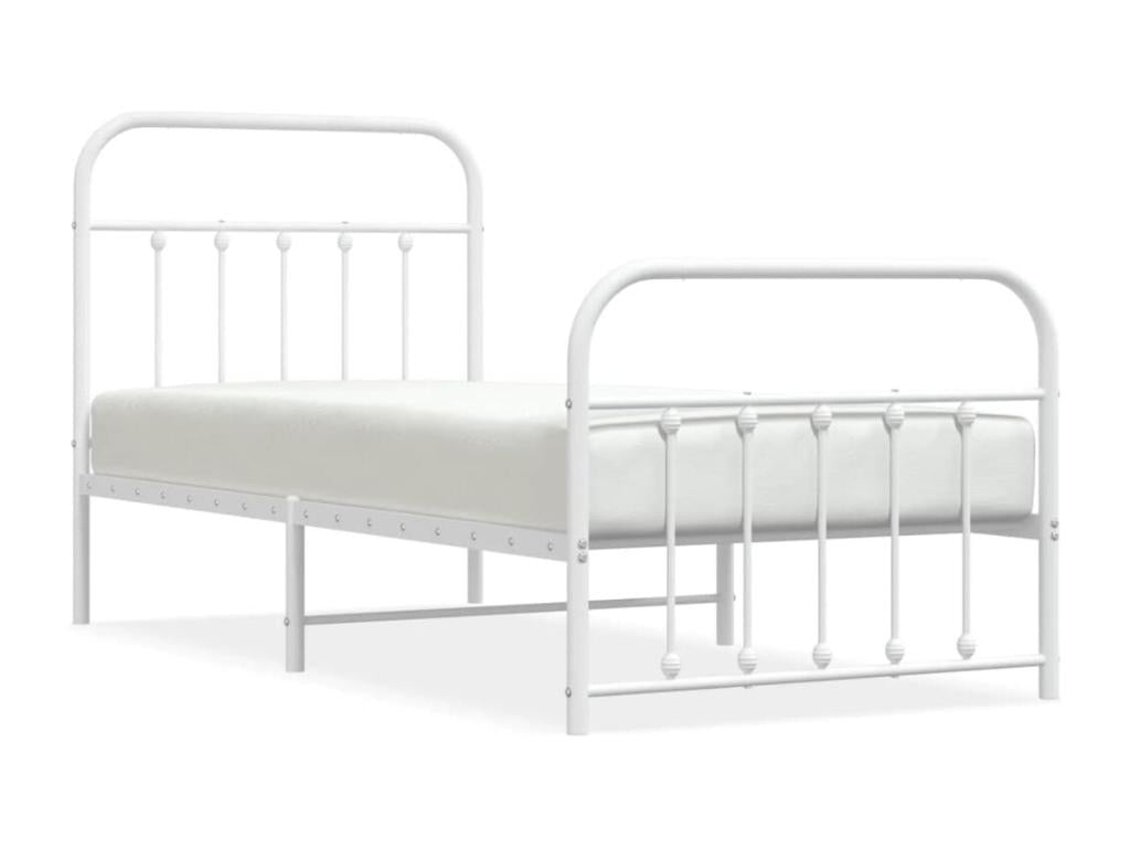 Cadre de lit métal avec tête de lit-pied de lit blanc 90x200