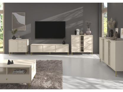 Table basse 1 tiroir - 100 cm - beige avec pieds dorés Vertchez