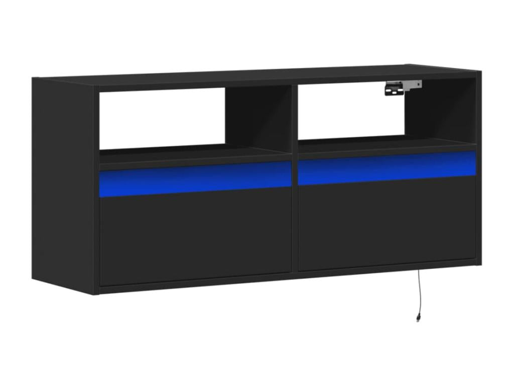 Meuble TV mural avec Vertchezères LED noir 100x31x45 cm