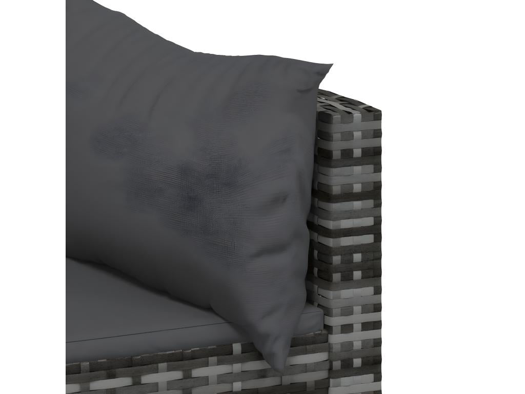 Salon de jardin 4 pcs avec coussins Gris Résine tressée