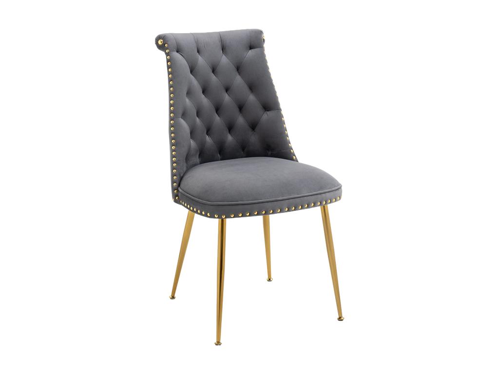 Lot de 2 chiases en velours avec un dos rembourré et des pieds en métal doré modernes et distinctifs utilisés 43.9x62x87.6cm gris