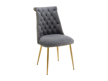 Lot de 2 chiases en velours avec un dos rembourré et des pieds en métal doré modernes et distinctifs utilisés 43.9x62x87.6cm gris
