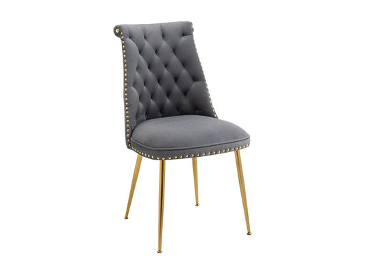 Lot de 2 chiases en velours avec un dos rembourré et des pieds en métal doré modernes et distinctifs utilisés 43.9x62x87.6cm gris