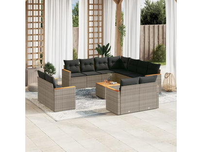 Salon de jardin avec coussins 12 pcs gris résine tressée