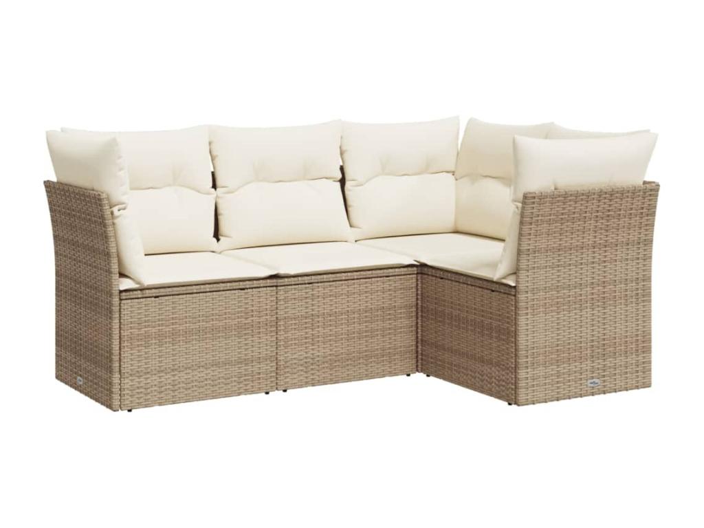 Salon de jardin avec coussins 4 pcs beige résine tressée