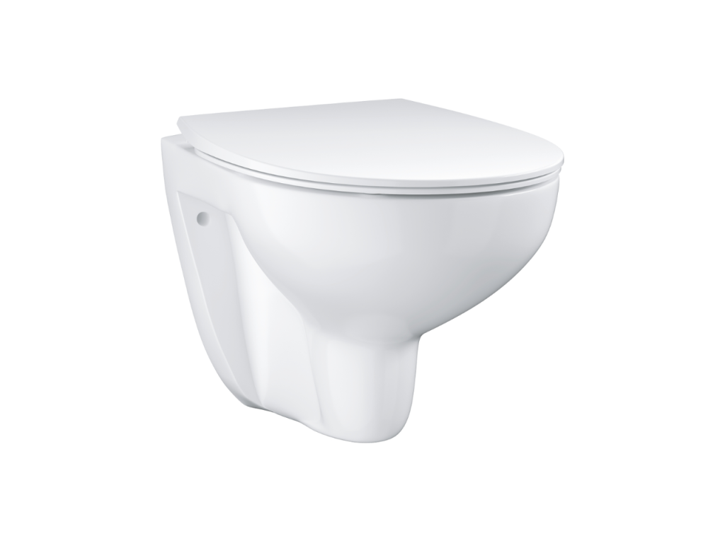 Pack WC sans bride Bau Ceramic Slim abattant Bati support autoportant Plaque commande ovale blanc Dérouleur papier