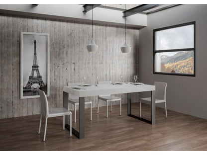 Table à manger extensible Meublita-Couleur Blanc-Support 4 pieds-5 rallonges fines-Largeur extensible 160 à 420cm