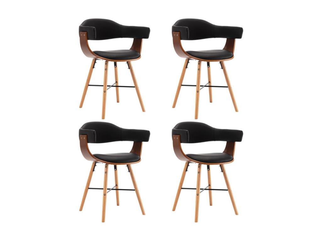 Chaises à manger lot de 4 noir similicuir et bois courbé