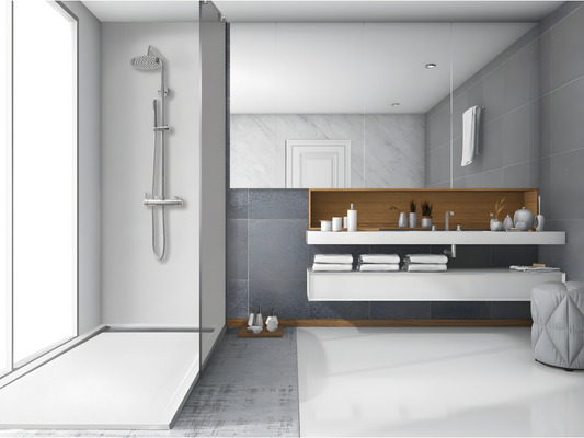 Receveur de douche 70x200 cm avec grille latérale Meublita Extra Slim blanc en résine synthétique et poudre de marbre avec bonde offerte