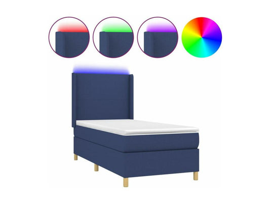 Sommier à Vertchez de lit matelas et LED Bleu 100x200 Tissu