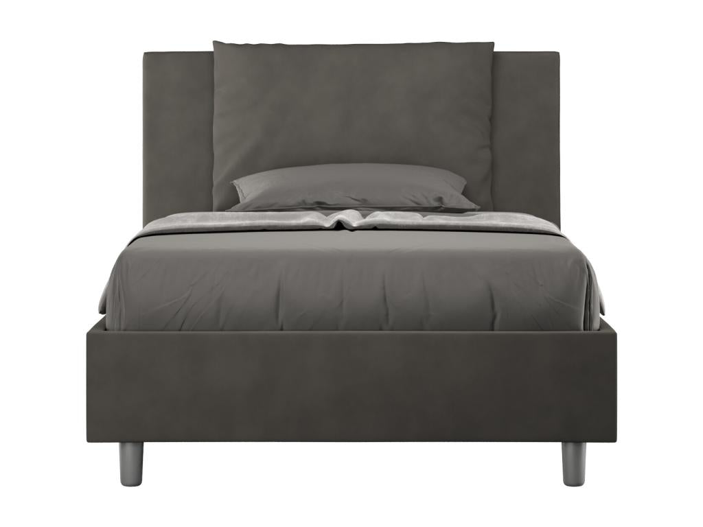 Lit 1 place et demi avec sommier rembourré 120x190 microfibre gris Vertchez