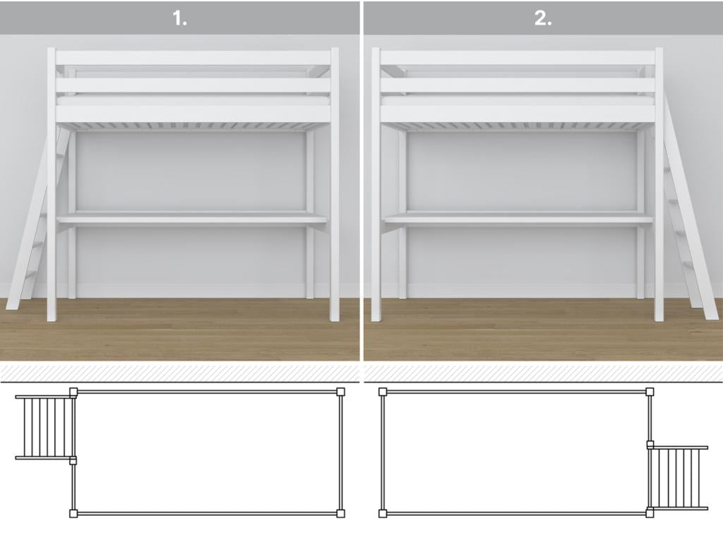 Lit mezzanine en bois - avec bureau N02 Blanc 80x180