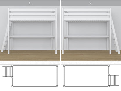 Lit mezzanine en bois - avec bureau N02 Blanc 80x180