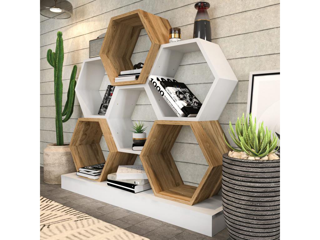 étagère bibliothèque design Meublita L120xH109cm Bois Clair et Blanc