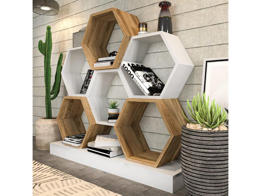 étagère bibliothèque design Meublita L120xH109cm Bois Clair et Blanc