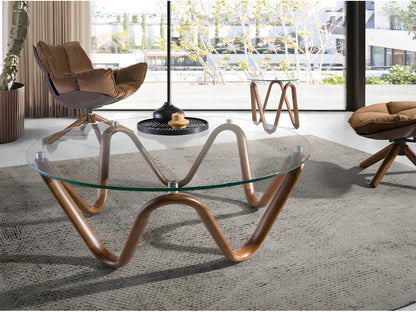 Table basse ronde en verre trempé et noyer 2124 Vertchez