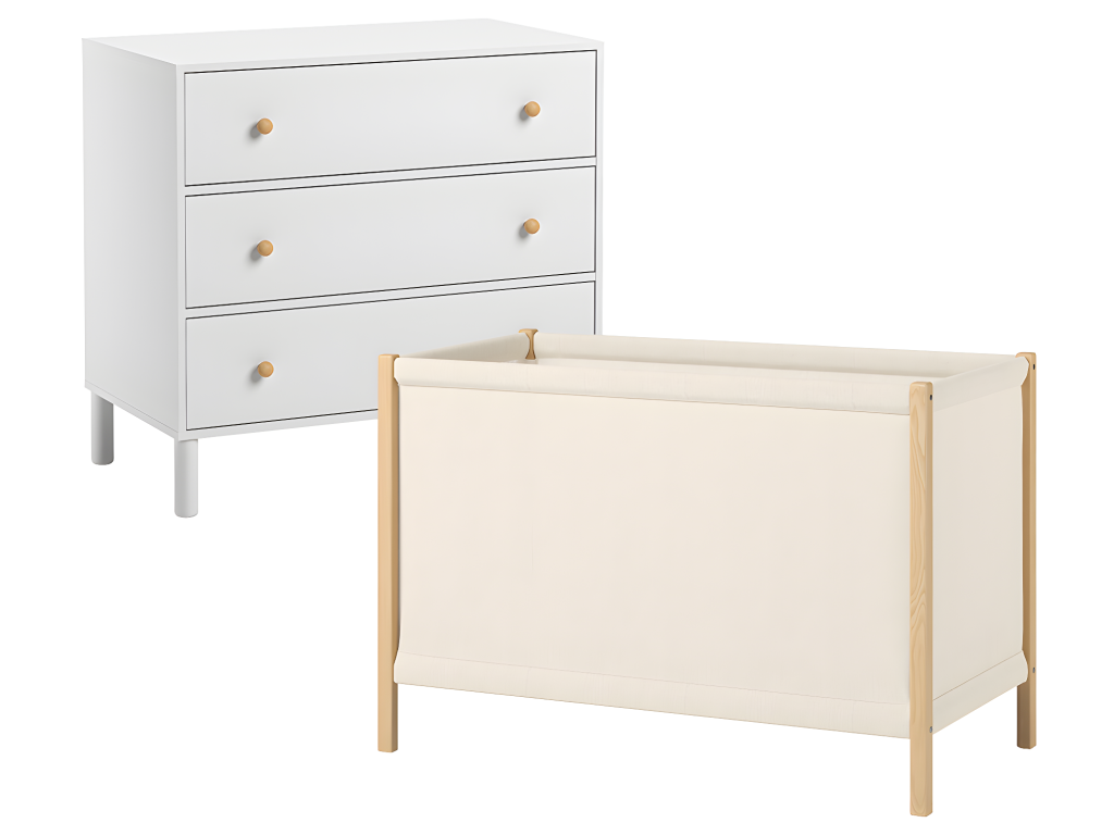Lit bébé 60x120 et commode 3 tiroirs Vertchez - Blanc