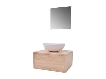 Meuble de salle de bain 4 pcs avec lavabo et robinet Beige