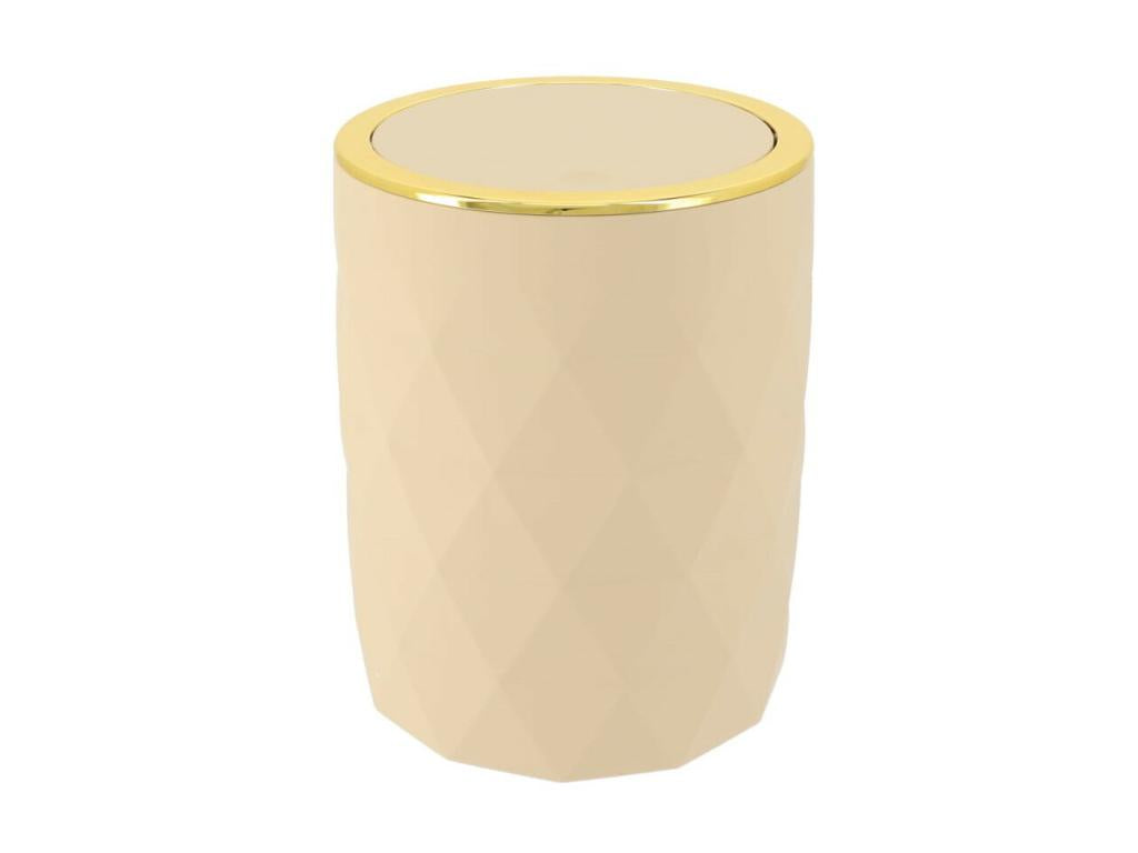 Poubelle de salle de bain 6L avec couvercle à bascule - déco Diamant Beige et doré
