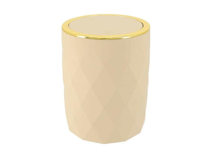 Poubelle de salle de bain 6L avec couvercle à bascule - déco Diamant Beige et doré