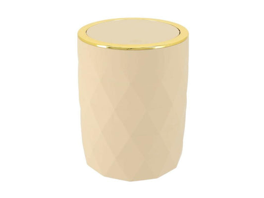 Poubelle de salle de bain 6L avec couvercle à bascule - déco Diamant Beige et doré