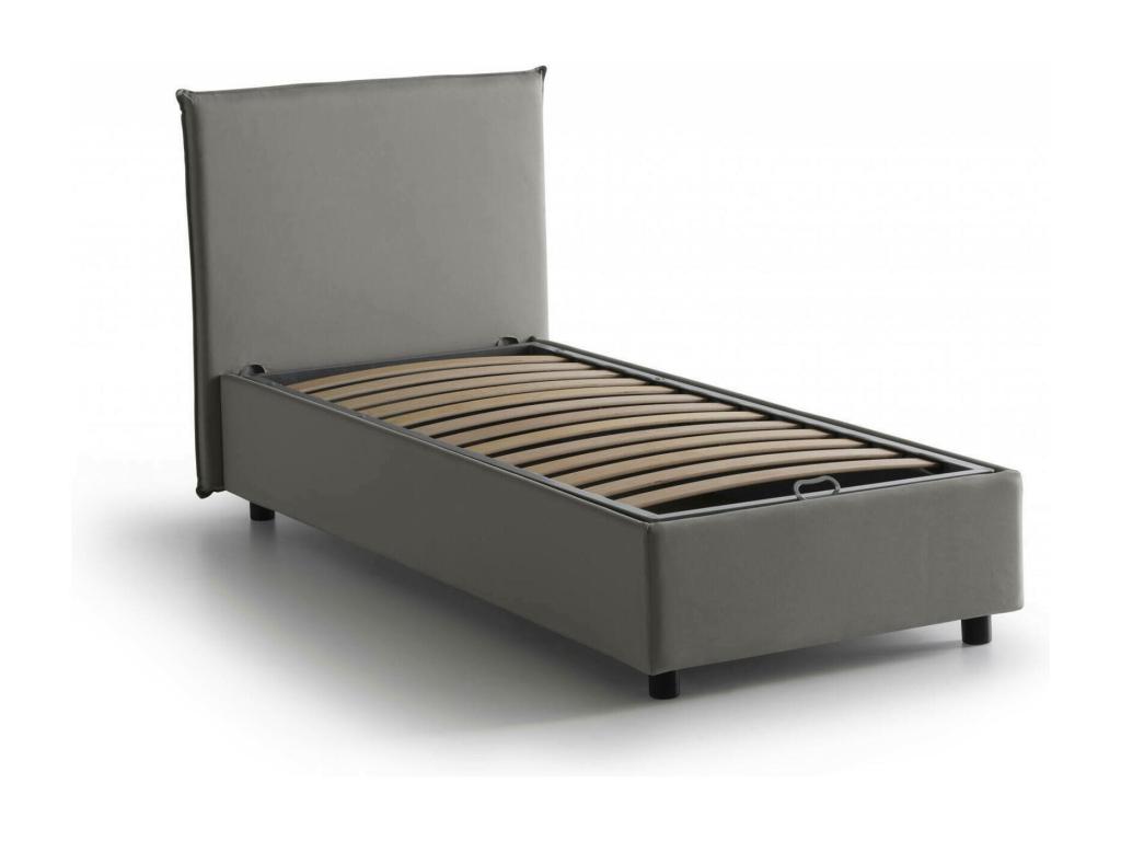 Lit simple Vertchez Lit coffre avec revêtement en tissu Made in Italy Ouverture frontale adaptée pour matelas 90x200 cm Gris