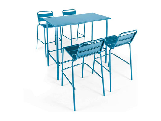 Table haute de jardin en métal bleu Vertchez 120 cm - Vertchez