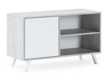 Meuble TV 100 avec porte à gauche modèle Vertchez structure CIMENT porte Blanc Mat