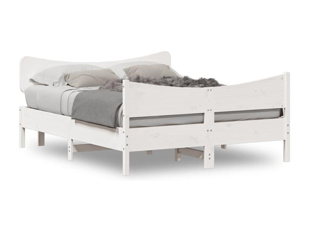 Cadre de lit avec tête de lit blanc 150x200 cm bois pin massif
