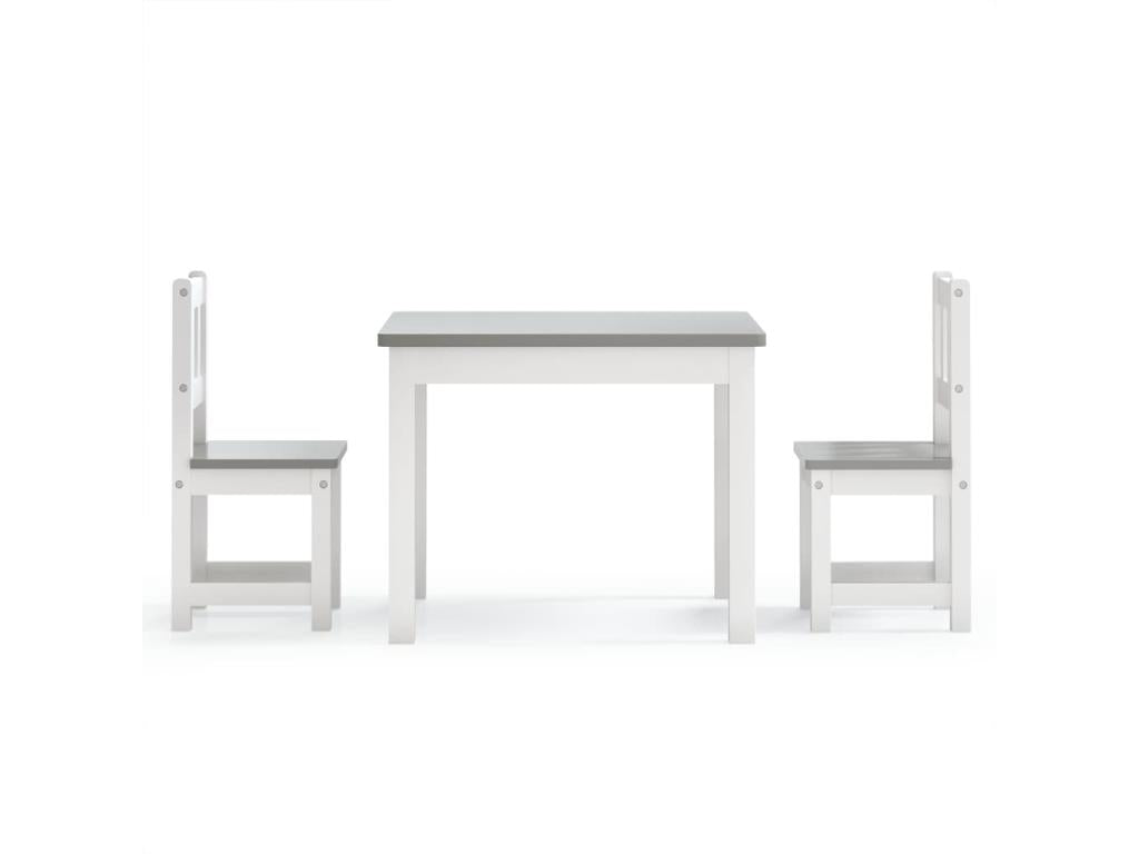 Ensemble de table et chaises enfants 3 pcs Blanc et gris MDF