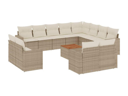 Salon de jardin avec coussins 13 pcs beige résine tressée