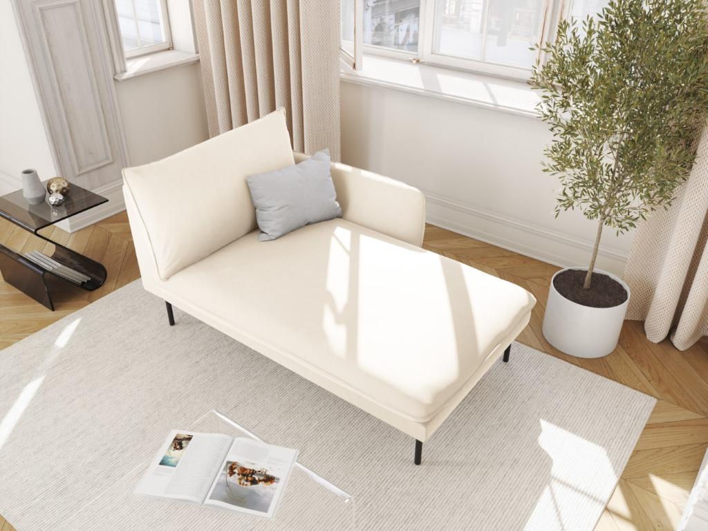 Vertchez - Méridienne droite Vertchez en velours beige clair - 170x110x95cm