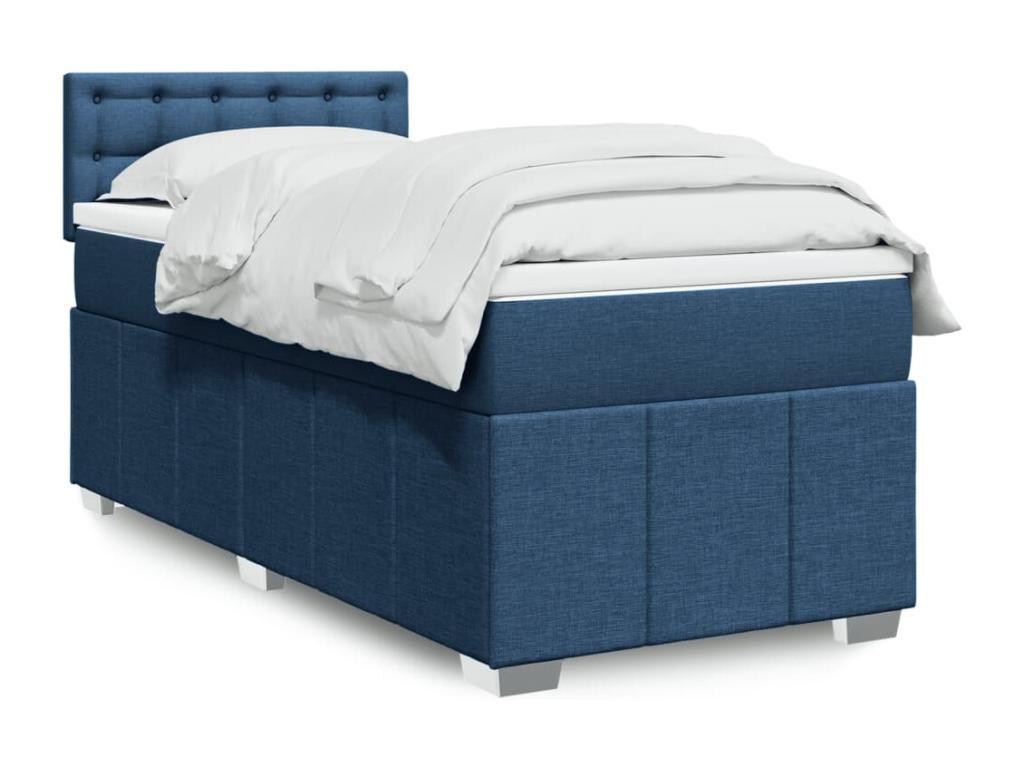 Sommier à Vertchez de lit avec matelas Bleu 100x200 cm Tissu