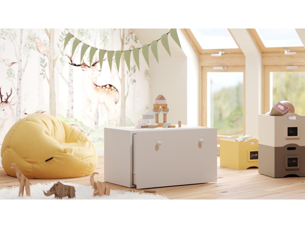 Coffre à jouets Vertchez blanc - poignées roses