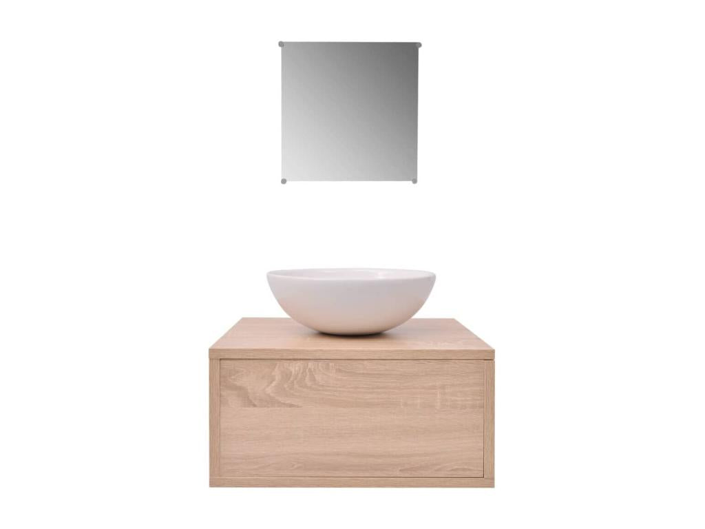 Meuble de salle de bain 4 pcs avec lavabo et robinet Beige