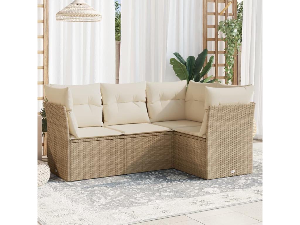 Salon de jardin avec coussins 4 pcs beige résine tressée